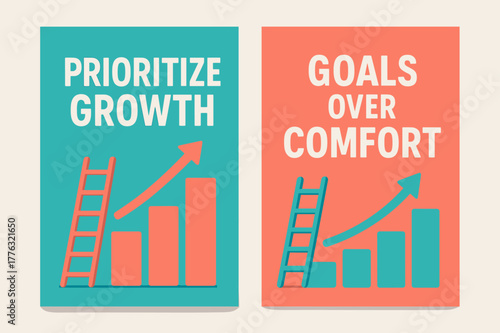 Prioritize Growth Banners. Prioritize growth. Two vertical A6 banners with safe margins, centered composition, no elements touching edges, modern, turquoise