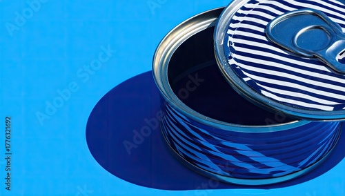 Open Tin Can on Blue Background.