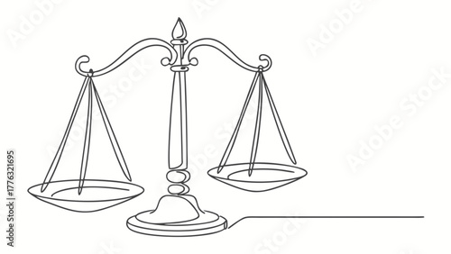 Elegant minimalist line art of scales of justice, perfect for legal themes, law firms, and balanced decisions in professional presentations and modern designs