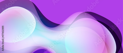 Abstract fluid shapes, purple hues dominate. Light reflects, creating soft gradients, smooth transitions. Modern design element.