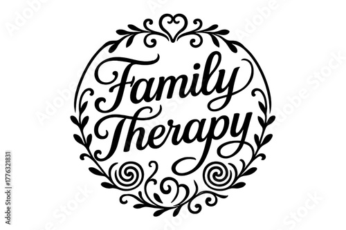 Flourished Ornamental Lettering. Family Therapy ? flourished classic ornamental lettering; medium-weight strokes with elegant swashes and balanced curls;