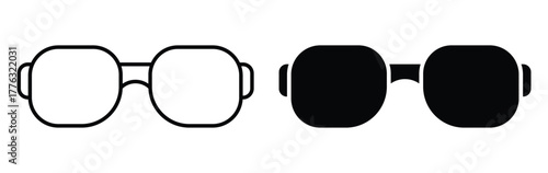 Simple Black and White Outline Glasses Icon with Round Frames and Shape Variations