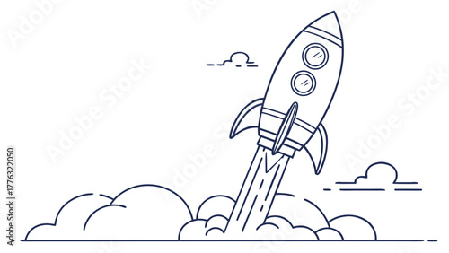 Boldly launching into new ventures with this minimal line art rocket, a symbol of innovation, ambition, and the thrill of new beginnings in business and tech