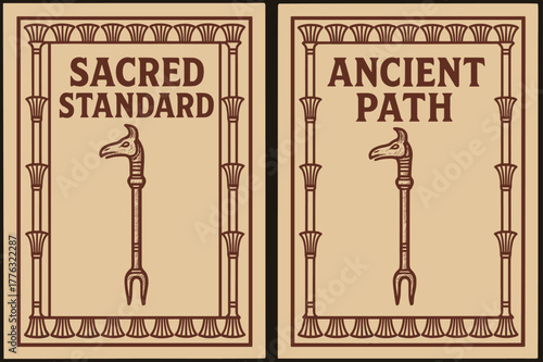 Ancient Egyptian Banners. Ancient Standard. Two vertical A6 banners with safe margins, centered composition, no elements touching edges, retro, maroon and