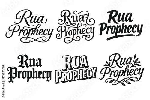 Creative Lettering Grid. Rua Prophecy. Set lettering. harmonious lettering variations of the same emblematic concept, each with different artistic