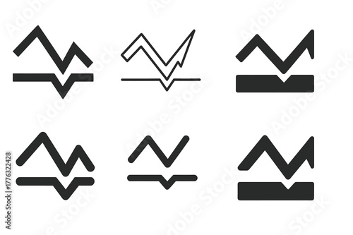 Market Volatility Logos. Market volatility risk. Set Logo of Market volatility risk: zigzag graph breaking support. harmonious logo variations of the same