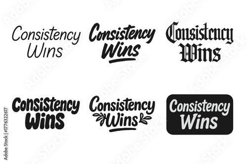 Harmony in Typography. Consistency Wins. Set lettering. harmonious lettering variations of the same emblematic concept, each with different artistic