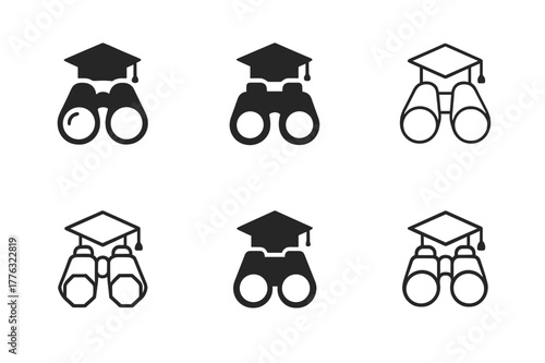 Educational Trip Logos. Educational field trips and excursions. Set Logo of Educational field trips and excursions: binoculars for sightseeing. Icon set.