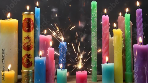 Display of Illuminating Tapered Candles Exhibiting a Variety of Vibrant and Beautiful