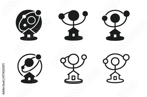 Science Experiment Logos. Teaching science experiments in schools. Icon set. Set Logo of teaching science experiments in schools: solar system model on
