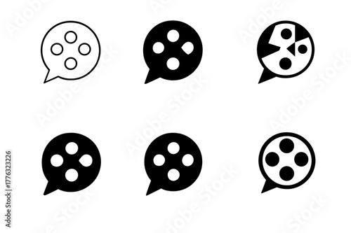 Logo Design Variations. Content series branding. Set Logo of content series branding: film reel merging with speech bubble. Icon set. harmonious logo
