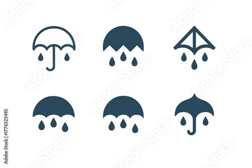 Rainy Mood Logos. Rainy mood illustration. Set Logo of Rainy mood illustration: umbrella canopy. Icon set. harmonious logo variations of the same emblematic