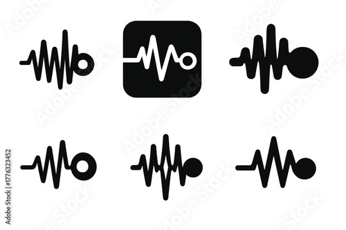 Studio Logo Variations. Recording and producing vocal tracks in the studio. Set Logo of Recording and producing vocal tracks in the studio: waveform and record