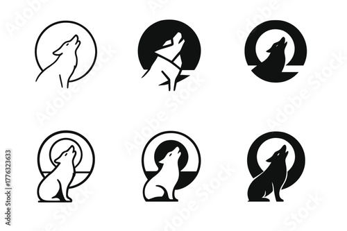 Wildlife Logo Variations. Animals in the wild during different seasons. Set Logo of Animals in the wild during different seasons: wolf howling at the moon.