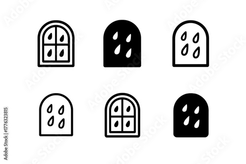 Rainy Mood Logos. Rainy mood illustration. Set Logo of Rainy mood illustration: windowpane with droplets. Icon set. harmonious logo variations of the same