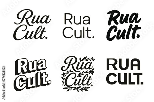 Artistic Lettering Variations. Rua Cult. Set lettering. harmonious lettering variations of the same emblematic concept, each with different artistic