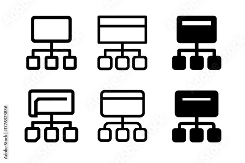 OOP Logo Variations. Object-oriented programming (OOP) chart. Set Logo of OOP: UML diagram. Icon set. harmonious logo variations of the same emblematic