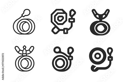 Pet Training Logos. Pet training and obedience classes. Set Logo of Pet training and obedience classes: leash and harness neatly coiled. Icon set. harmonious