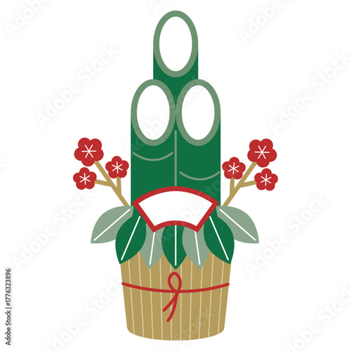 シンプルでかわいい竹と梅の門松のイラスト