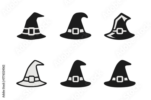 Halloween Logo Variations. Halloween parties and decorations. Set Logo of Halloween parties and decorations: witch hat with buckle. Icon set. harmonious logo