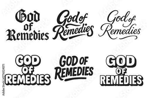 God of Remedies. God of Remedies. Set lettering. harmonious lettering variations of the same emblematic concept (Gothic-inspired decorative type,