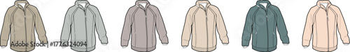 Vector set of classic bomber jackets. A collection of casual unisex outerwear in different muted colors for apparel design and fashion templates