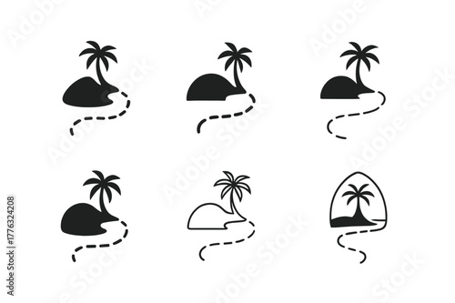 Smuggler's Route Logos. Smuggler?s route. Set Logo of Smuggler?s route: dashed line to hidden cove. harmonious logo variations of the same emblematic concept,