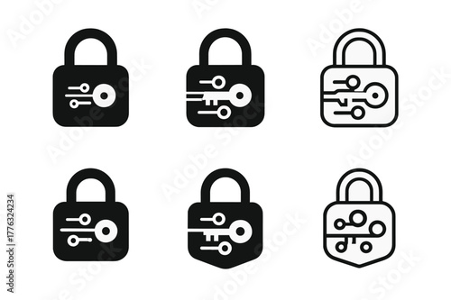 Cybersecurity Logo Variations. Cybersecurity protocols. Set Logo of cybersecurity protocols: encrypted key. Icon set. harmonious logo variations of the same