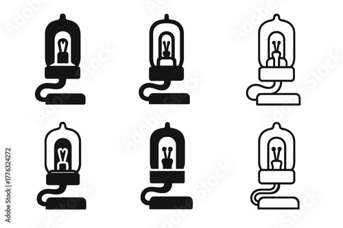 Vintage Electronics Logos. Decorating with vintage electronics. Set Logo of Decorating with vintage electronics: vacuum tube desk lamp. Icon set. harmonious