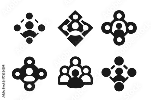Audience Logos Grid. Audience in marketing. Set Logo of Audience in marketing: network of connected user icons. Icon set. harmonious logo variations of the