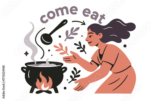 Hearth's Gathering Invitation. Keeper of the Hearth ? Gathering Bowl. A heavy pot steams over low flame; herbs and ladle orbit in a gentle circle. Text ?come