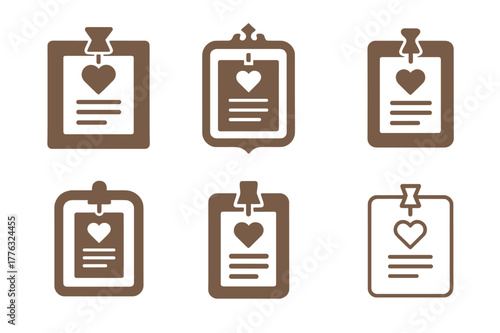 Family Vision Logos. Creating a family vision board. Icon set. Set Logo of creating a family vision board: motivational quote pinned on a decorative board.