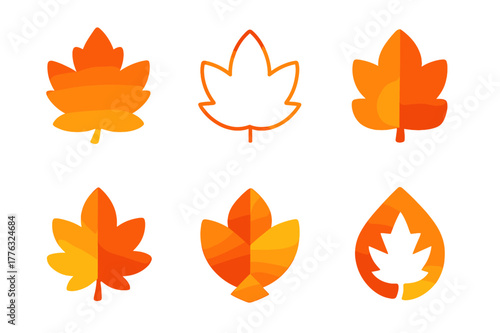 Autumn Leaf Icon Spectrum. A close-up of colorful autumn leaves, showing rich shades of red, orange, and yellow. Set Logo of Autumn leaves: leaf gradient icon.
