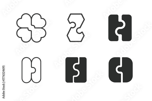 Collaborative Art Logos. Collaborations in art and business. Set Logo of Collaborations in art and business: Co-creation puzzle pieces. Icon set. harmonious