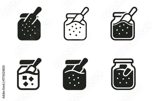 Cold Brew Logos. Cold brew setup. Set Logo of Cold brew setup: coffee grounds jar with scoop. Icon set. harmonious logo variations of the same emblematic