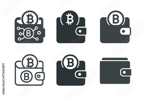 Cryptocurrency Logo Variations. Cryptocurrency markets. Set Logo of Cryptocurrency markets: digital wallet. Icon set. harmonious logo variations of the same