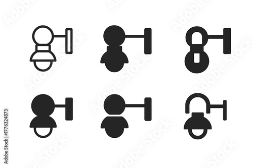 Vanity Bulb Icons. Vanity light bulb. Icon set. Set Logo of vanity light bulb: wall-mounted bulb fixture. harmonious logo variations of the same emblematic
