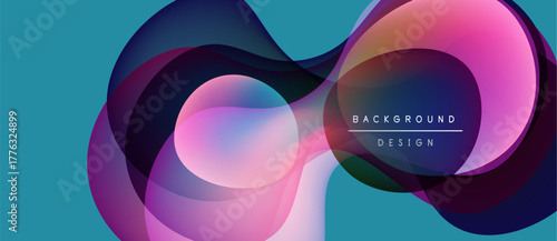 Abstract flowing shapes, vibrant colors, modern design. Gradient layers create dynamic visual impact. Teal background enhances composition.