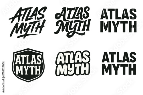 Atlas Myth Lettering. Atlas Myth. Set lettering. harmonious lettering variations of the same emblematic concept, each with different artistic interpretation
