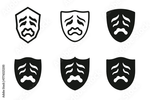Fear Mask Logos. Fear mask. Set Logo of Fear mask: theatrical mask with tremor. harmonious logo variations of the same emblematic concept, each with different