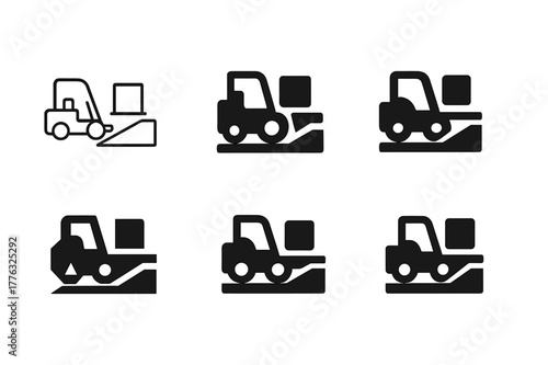 Industrial Logo Designs. Material handling at industrial sites. Set Logo of Material handling at industrial sites: Loading dock ramp. Icon set. harmonious logo