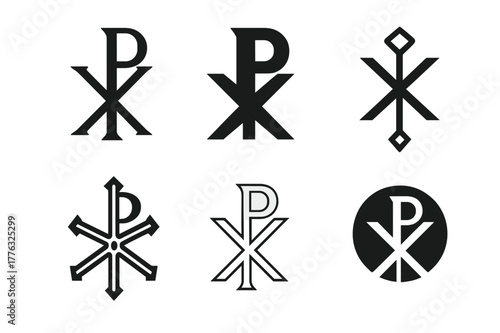 Chi-Rho Logo Variations. Christianity and its influence on Western culture. Set Logo of Christianity and its influence on Western culture: Chi-Rho christogram.