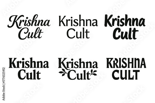 Krishna Lettering Grid. Krishna Cult. Set lettering. harmonious lettering variations of the same emblematic concept, each with different artistic