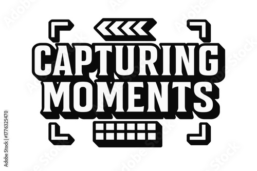 Geometric Block Letters. Capturing Moments ? bold block geometric lettering; thick massy letters with geometric serifs, heavy outer outline and strong cast