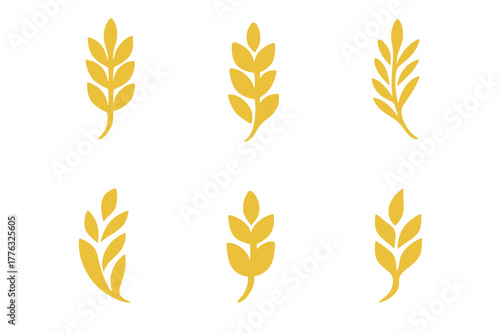 Wheat Field Logos. A field of golden wheat swaying in the breeze. Set Logo of a field of golden wheat swaying in the breeze: single wheat ear emblem. Icon set.