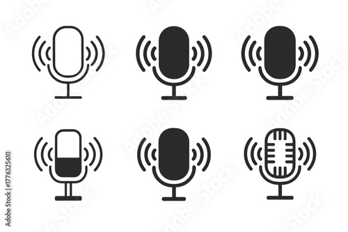 Studio Logo Variations. Recording and producing vocal tracks in the studio. Set Logo of Recording and producing vocal tracks in the studio: condenser