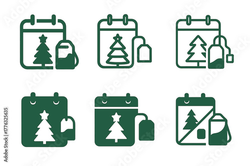 Advent Calendar Logos. Christmas advent calendar ideas. Set Logo of christmas advent calendar ideas: tea bag sampler. Icon set. harmonious logo variations of