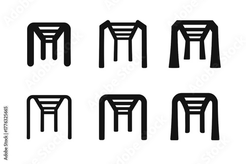 Jungle Gym Logo Variations. jungle gym bar. Set Logo of jungle gym bar: overhead ladder section. Icon set. harmonious logo variations of the same emblematic