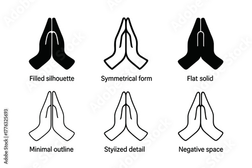 Mindfulness Logo Variations. Mindfulness and meditation. Set Logo of Mindfulness and meditation: hands in namaste gesture. Icon set. harmonious logo variations