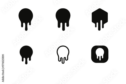 Brushstroke Logo Variations. Brushstroke techniques. Set Logo of Brushstroke techniques: dripping paint streak. Icon set. harmonious logo variations of the